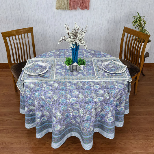 Mauve & White Round Table Cloth, Cotton Table Linens, Custom Size Table - My Store