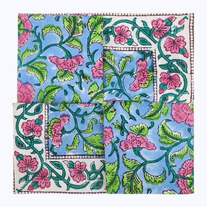 Pink and Green Hand Block Printed Cotton Napkins Set Of 4 - My Store