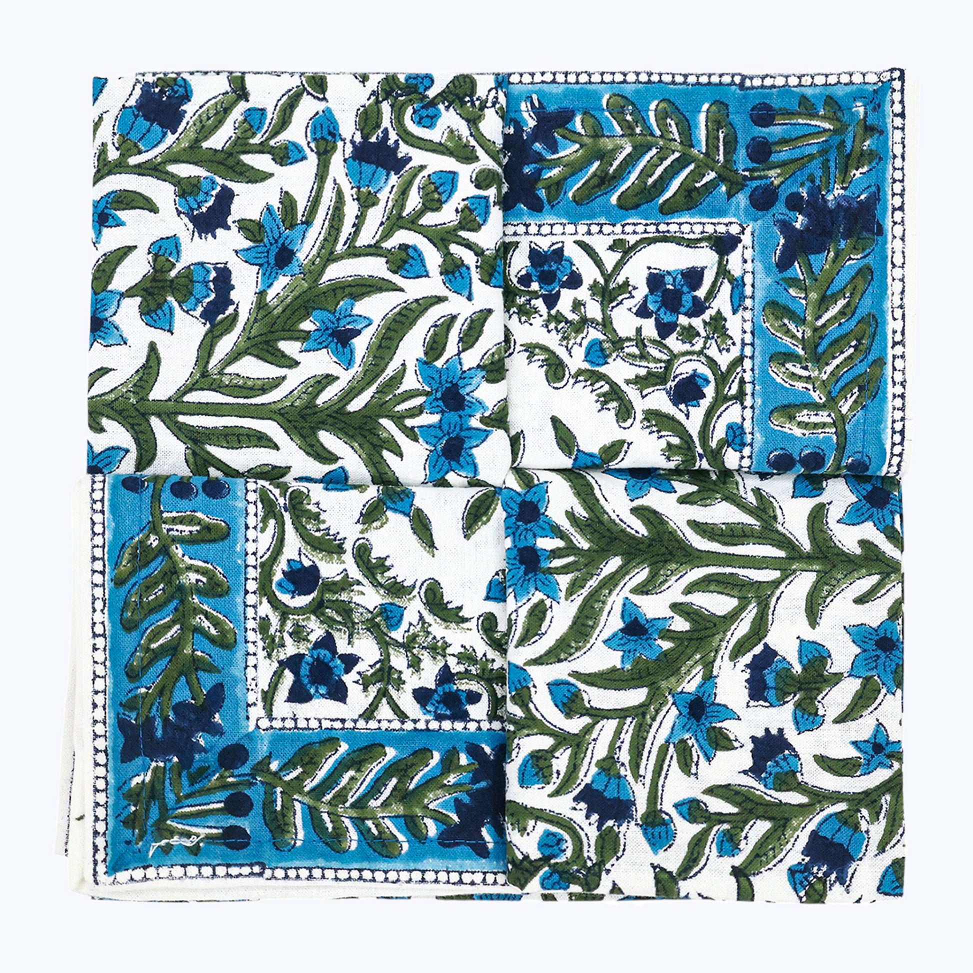 Blue and Green Hand Block Printed 4 Pieces Cotton Napkins - My Store