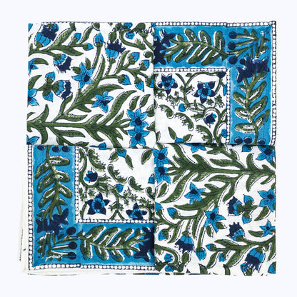 Blue and Green Hand Block Printed 4 Pieces Cotton Napkins - My Store