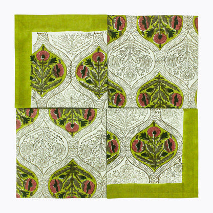 Yellow and Pink Set Of 4 Cotton Block Printed Napkins - My Store