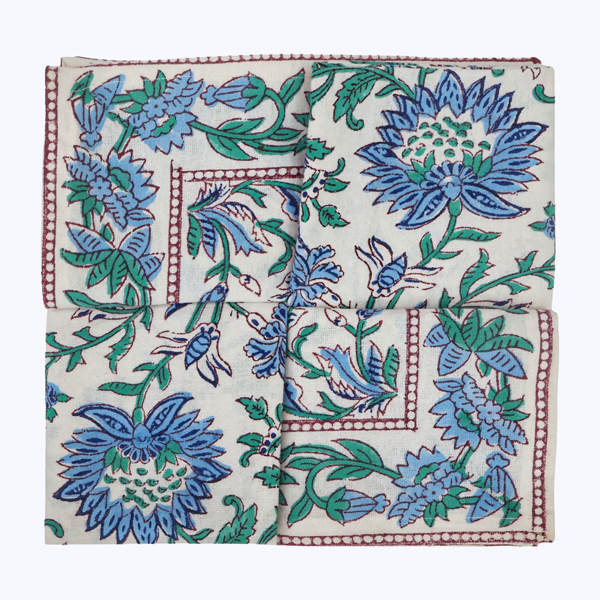 Blue and Green Handmade Block Printed Cotton Napkins Set Of 4 - My Store