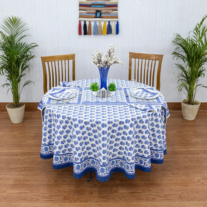 Blue & White Round Tablecloth, Custom Size Table Linens - My Store