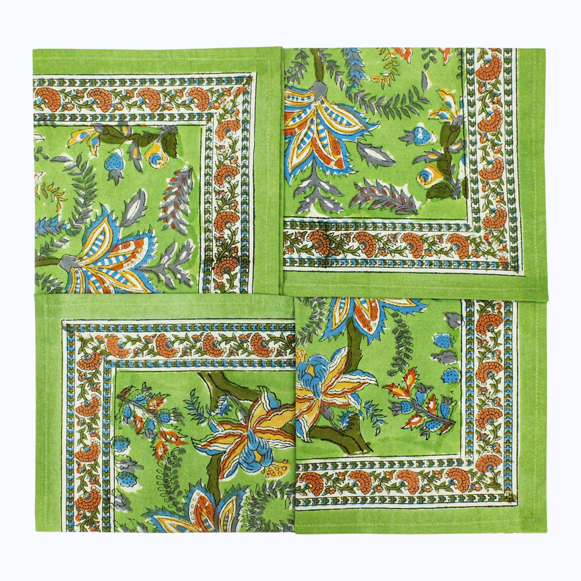 Green & Red Handmade Cotton Napkins Set Of 4 - My Store
