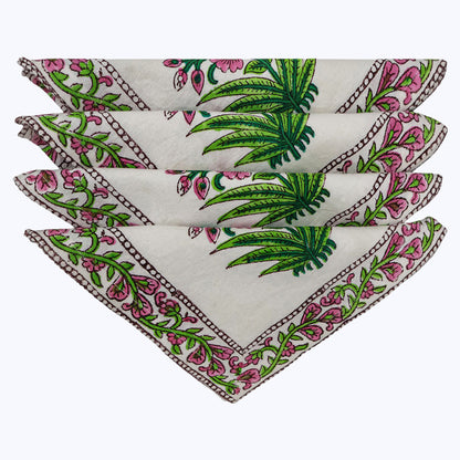 Pink and White Handmade Block Printed Cotton Napkins Set Of 4 - My Store