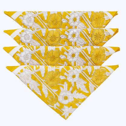 Yellow and White Hand Block Printed Napkins Set Of 4 - My Store