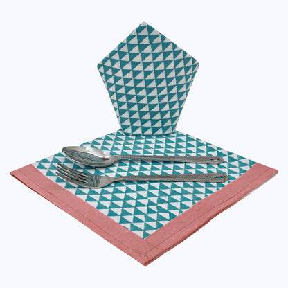 Green and Pink Block Printed Cotton Napkins Set Of 4 - My Store