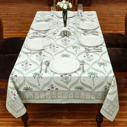 Green and Yellow Floral Table Cloth, Block Print Table Cover - My Store