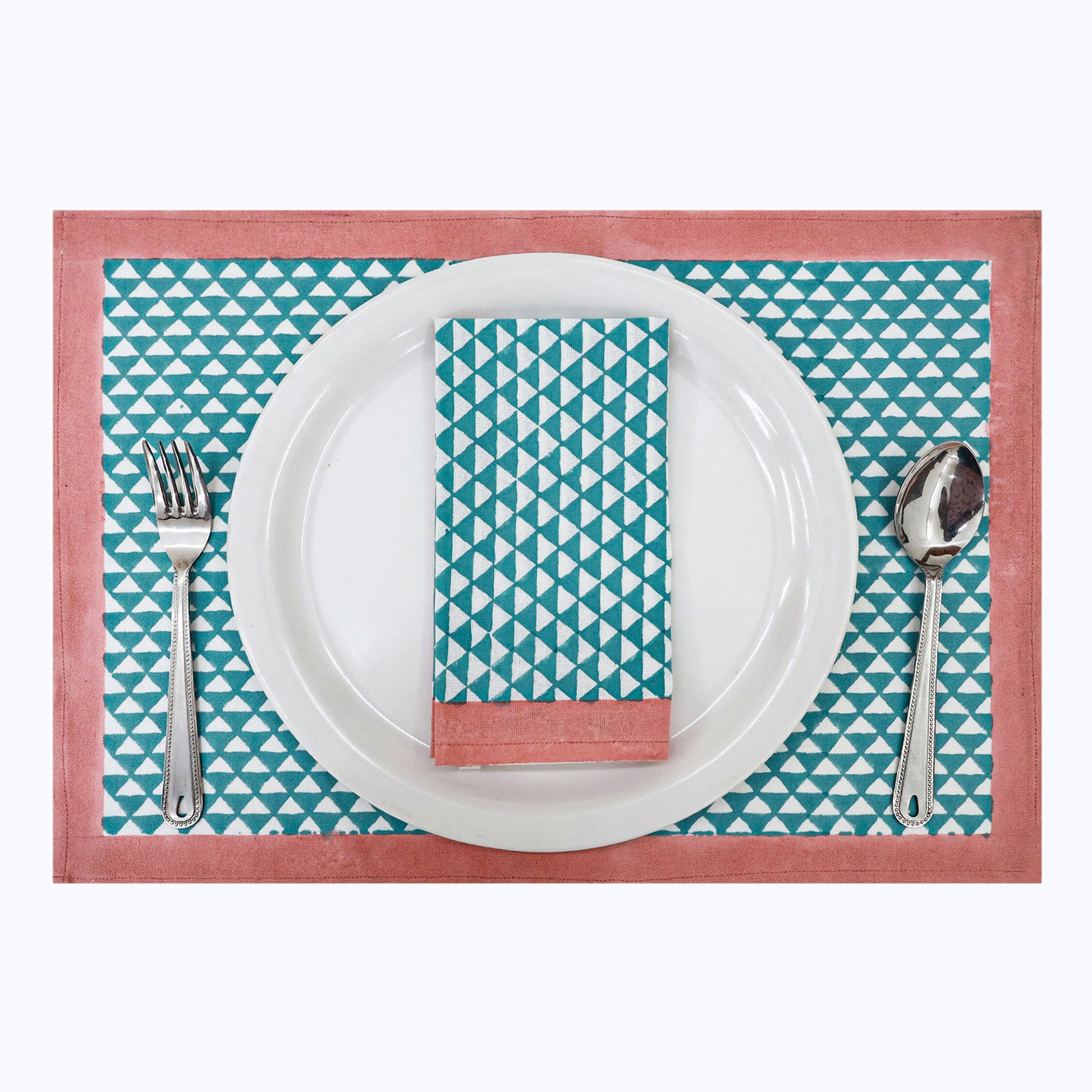 Green and Pink Block Printed Cotton Napkins Set Of 4 - My Store