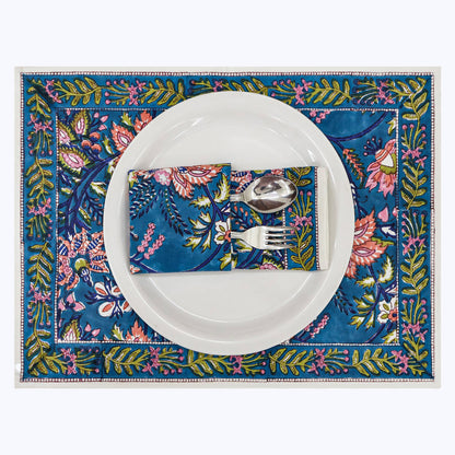 Blue and Pink Handmade Block Printed Cotton Napkins Set Of 4 - My Store