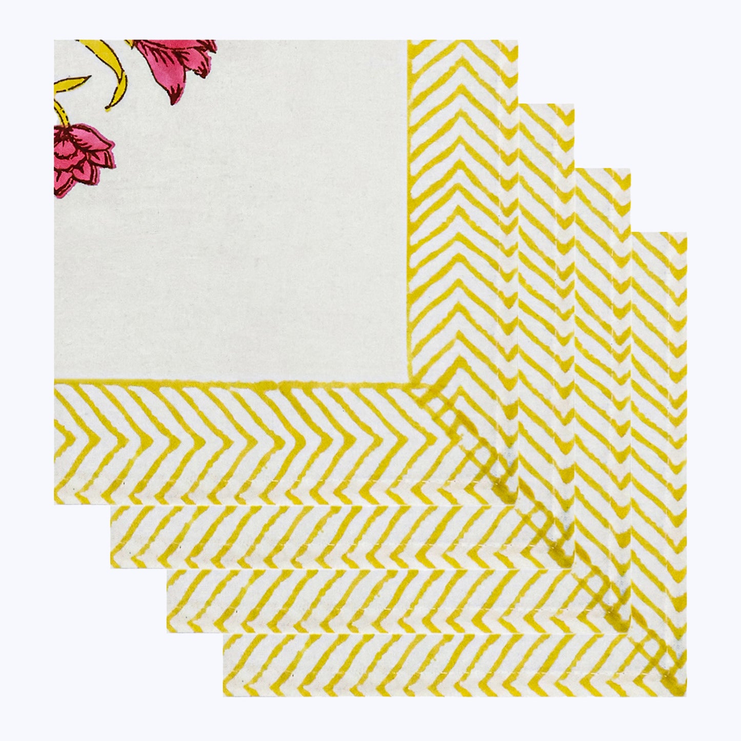 Yellow and Red Hand Block Printed Cotton Napkins Set Of 4 - My Store