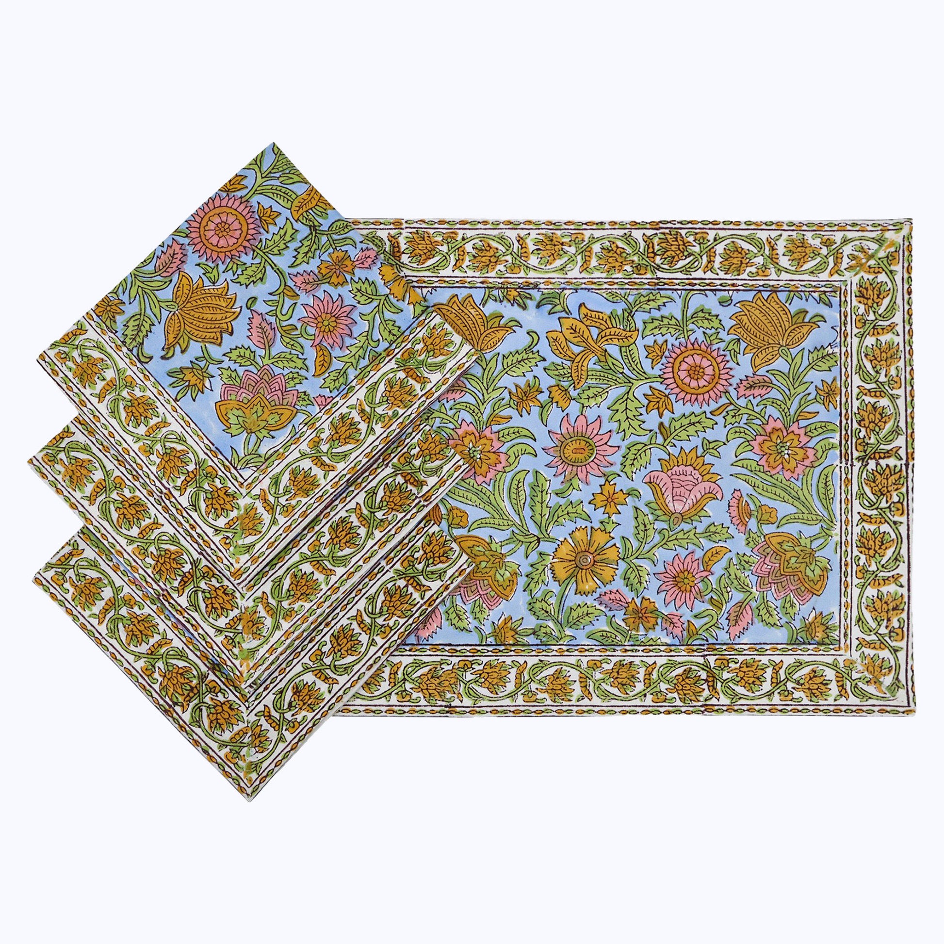 Indian Handmade Block Printed Cotton Napkins Set Of 4 - My Store