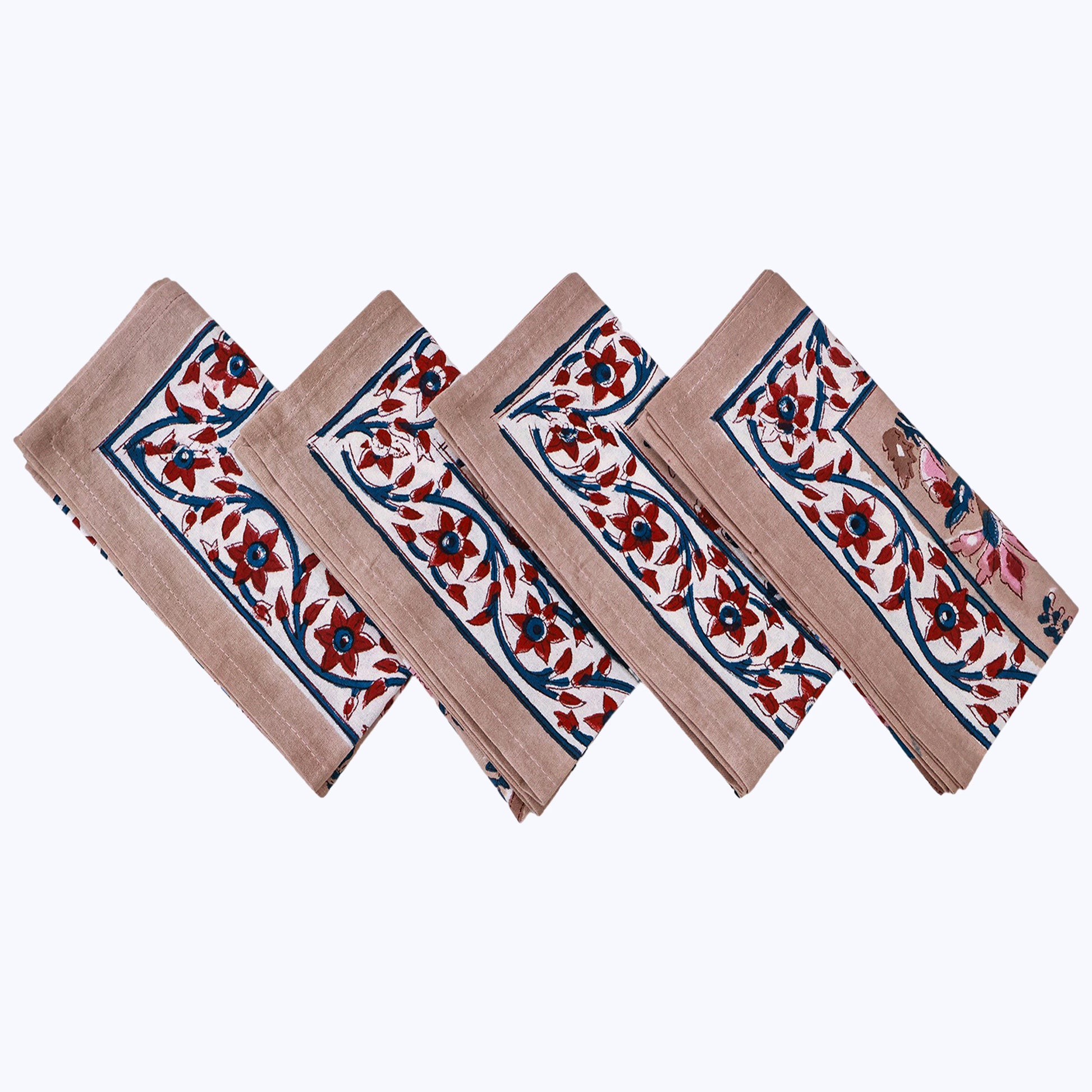 Pink With Handmade Block Printed Cotton Napkins Set Of 4 - My Store