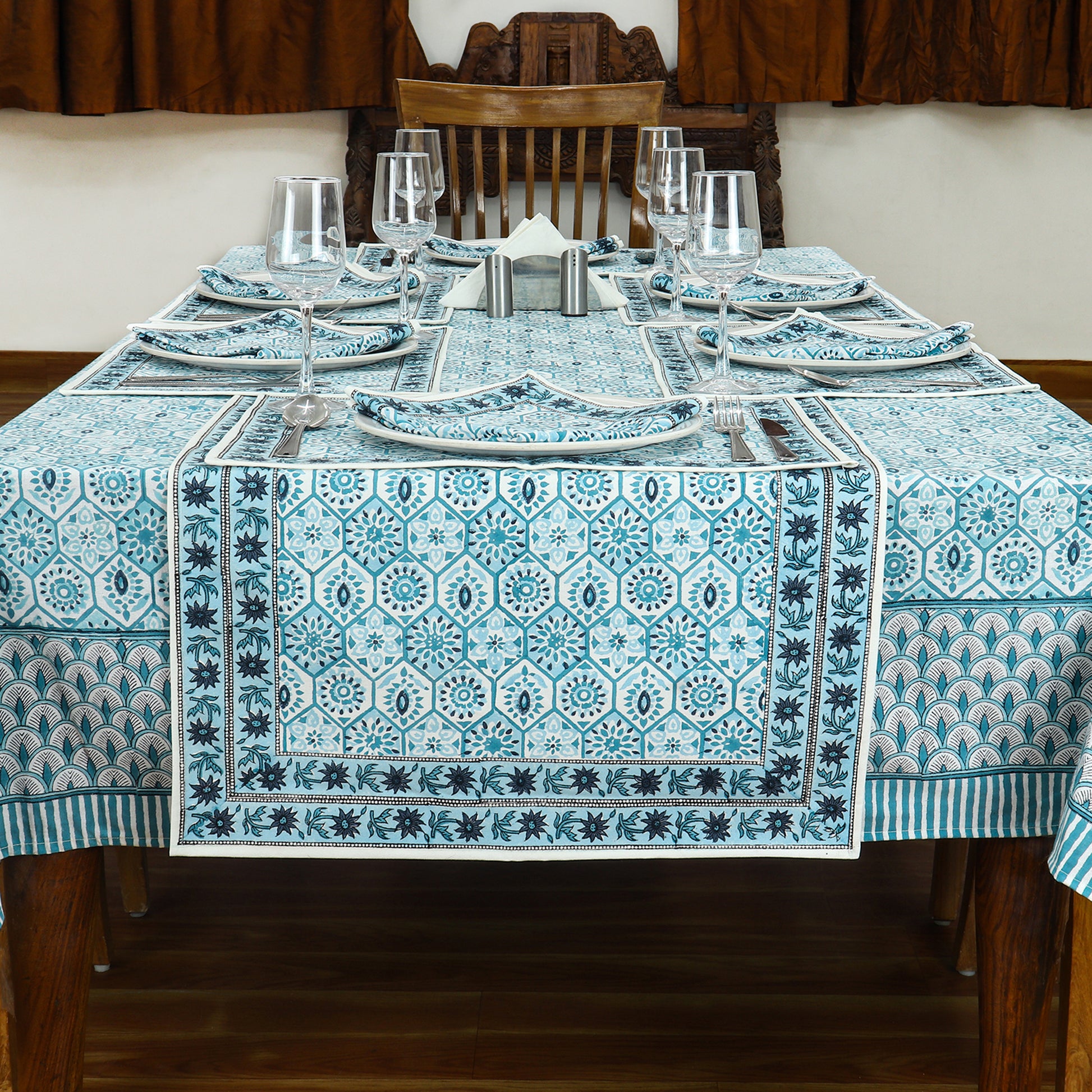 Rectangle Block Printed Cotton Table Cover - Dinning Decoration Table Linens - My Store