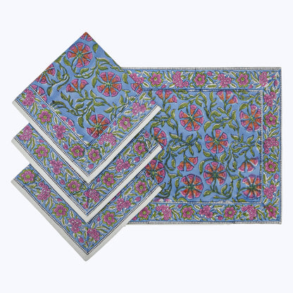 Pink With Green Handmade Block Printed Cotton Napkins Set Of 4 - My Store