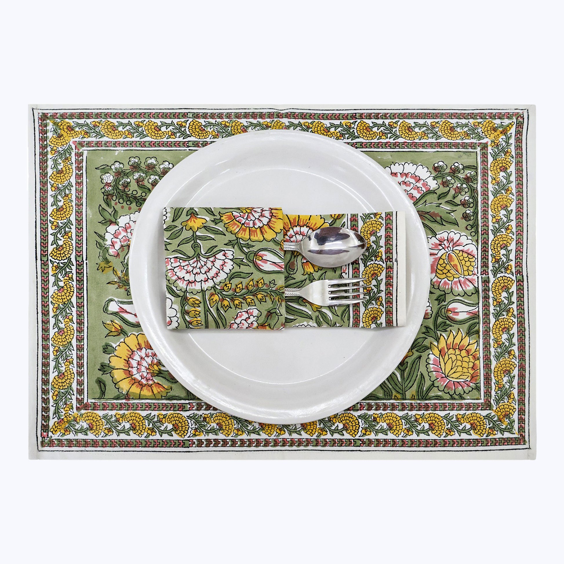 Floral Handmade Block Print Cotton Napkins Set Of 4 - My Store