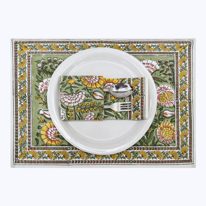 Floral Handmade Block Print Cotton Napkins Set Of 4 - My Store