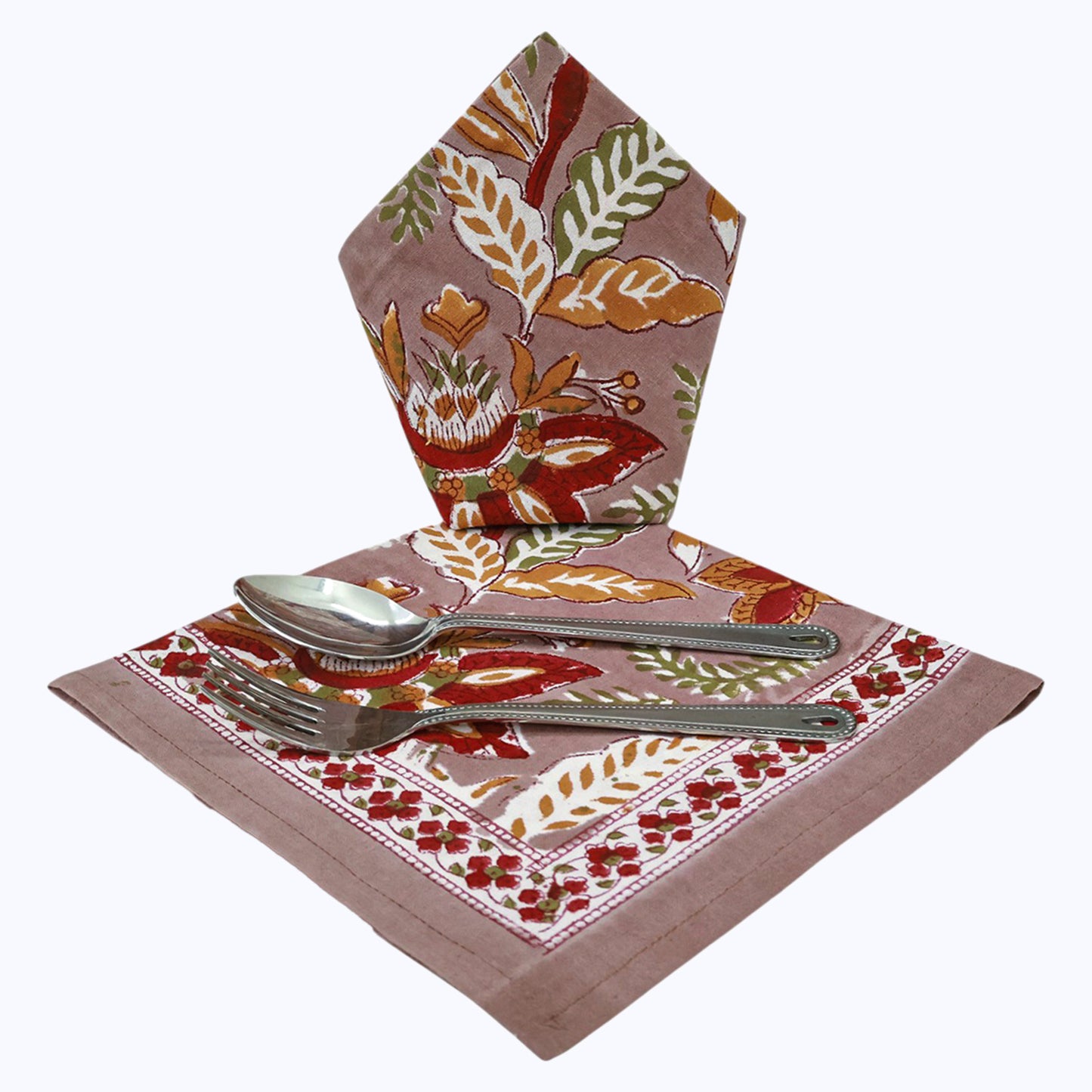 Indian Handmade Block Printed Cotton Napkins Set Of 4 Pieces - My Store