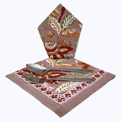 Indian Handmade Block Printed Cotton Napkins Set Of 4 Pieces - My Store