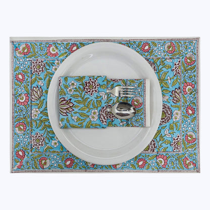 Green With Red Handmade Block Printed Cotton Napkins Set Of 4 - My Store