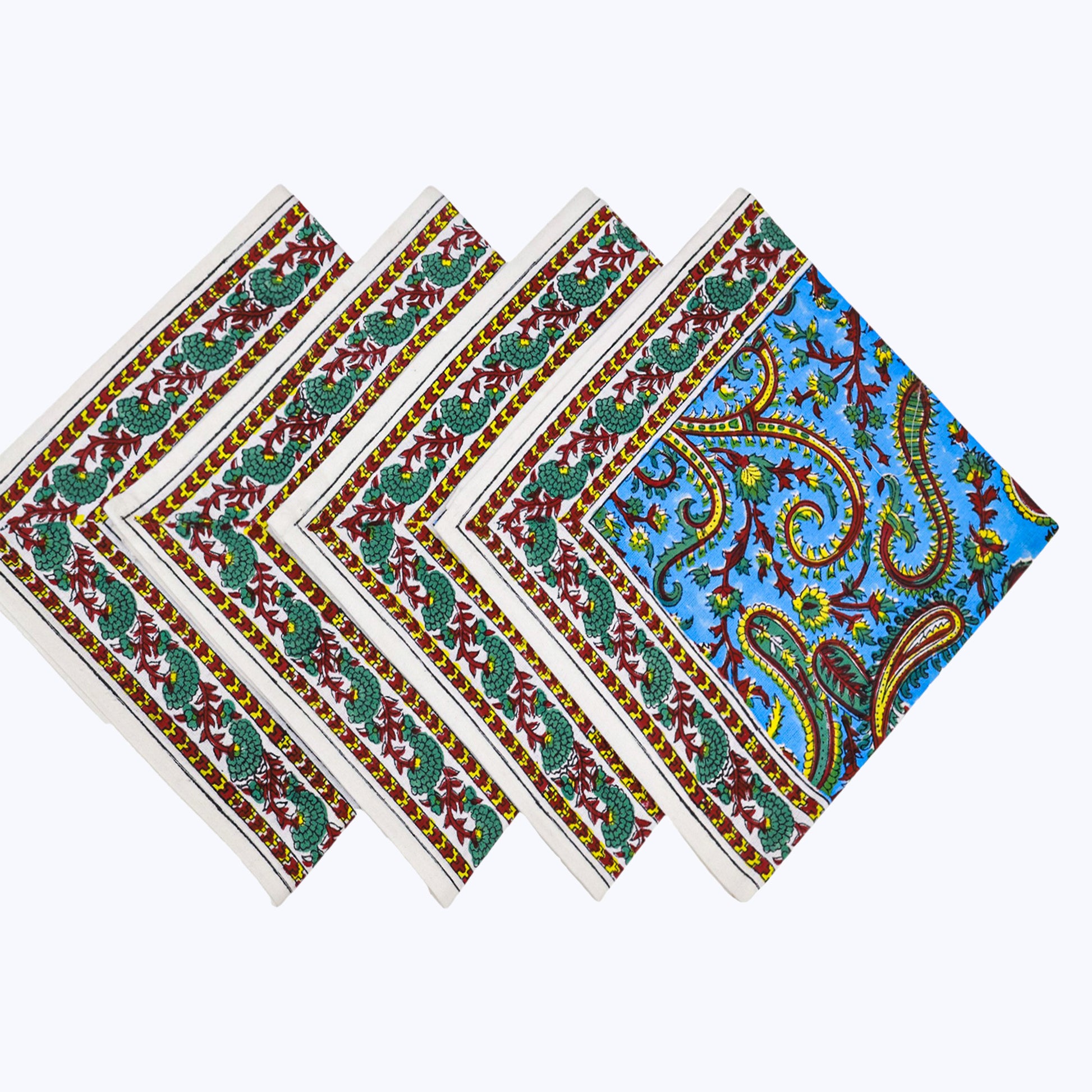 Blue and Yellow Hand Block Printed Cotton Napkins Set Of 4 - My Store