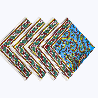 Blue and Yellow Hand Block Printed Cotton Napkins Set Of 4 - My Store