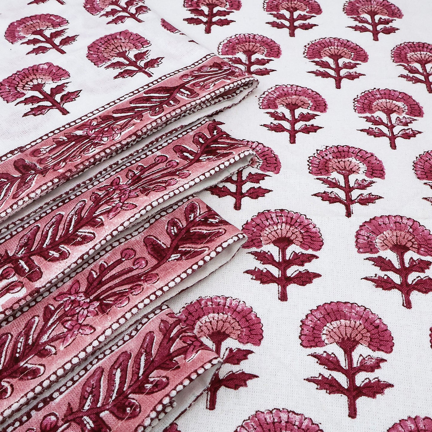 Pink and White Hand Block Printed Cotton Napkins Set Of 4 - My Store