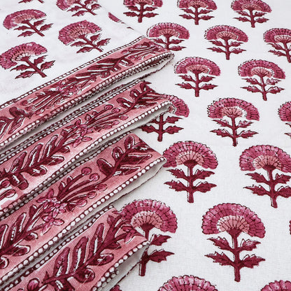 Pink and White Hand Block Printed Cotton Napkins Set Of 4 - My Store