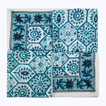 Blue and White Hand Block Printed Cotton Napkin Set Of 4 - My Store