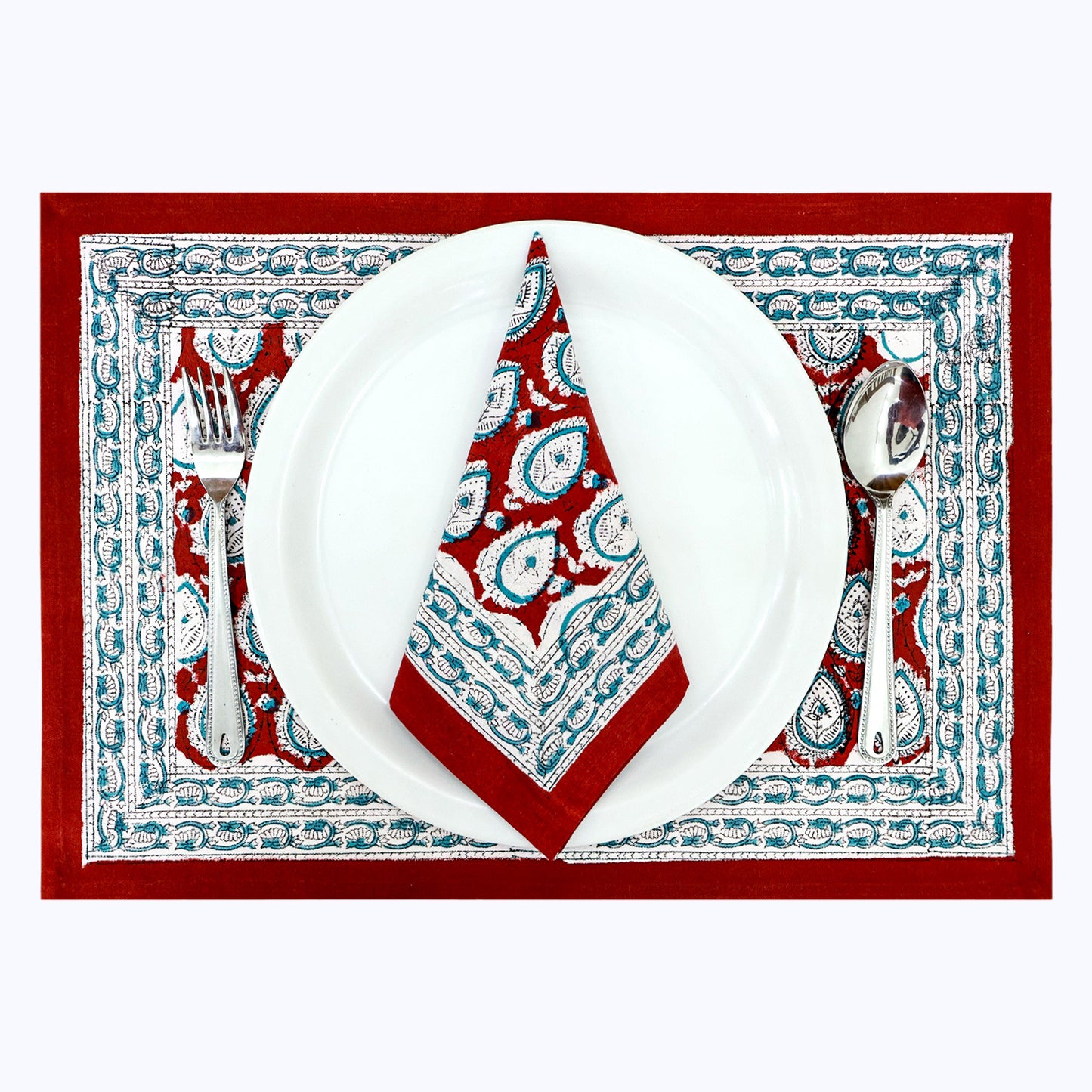 Indian Handmade Red and Blue Cotton Napkins Set Of 4 Pieces - My Store