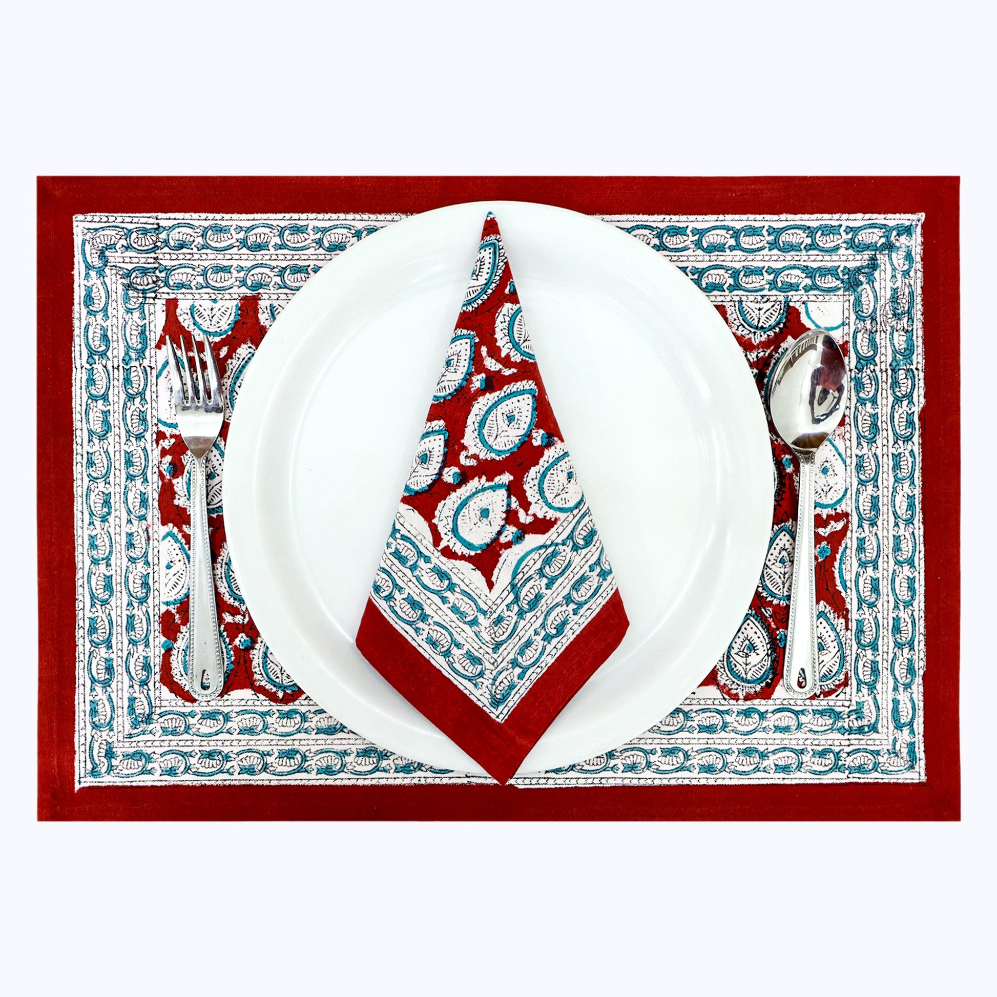 Indian Handmade Red and Blue Cotton Napkins Set Of 4 Pieces - My Store
