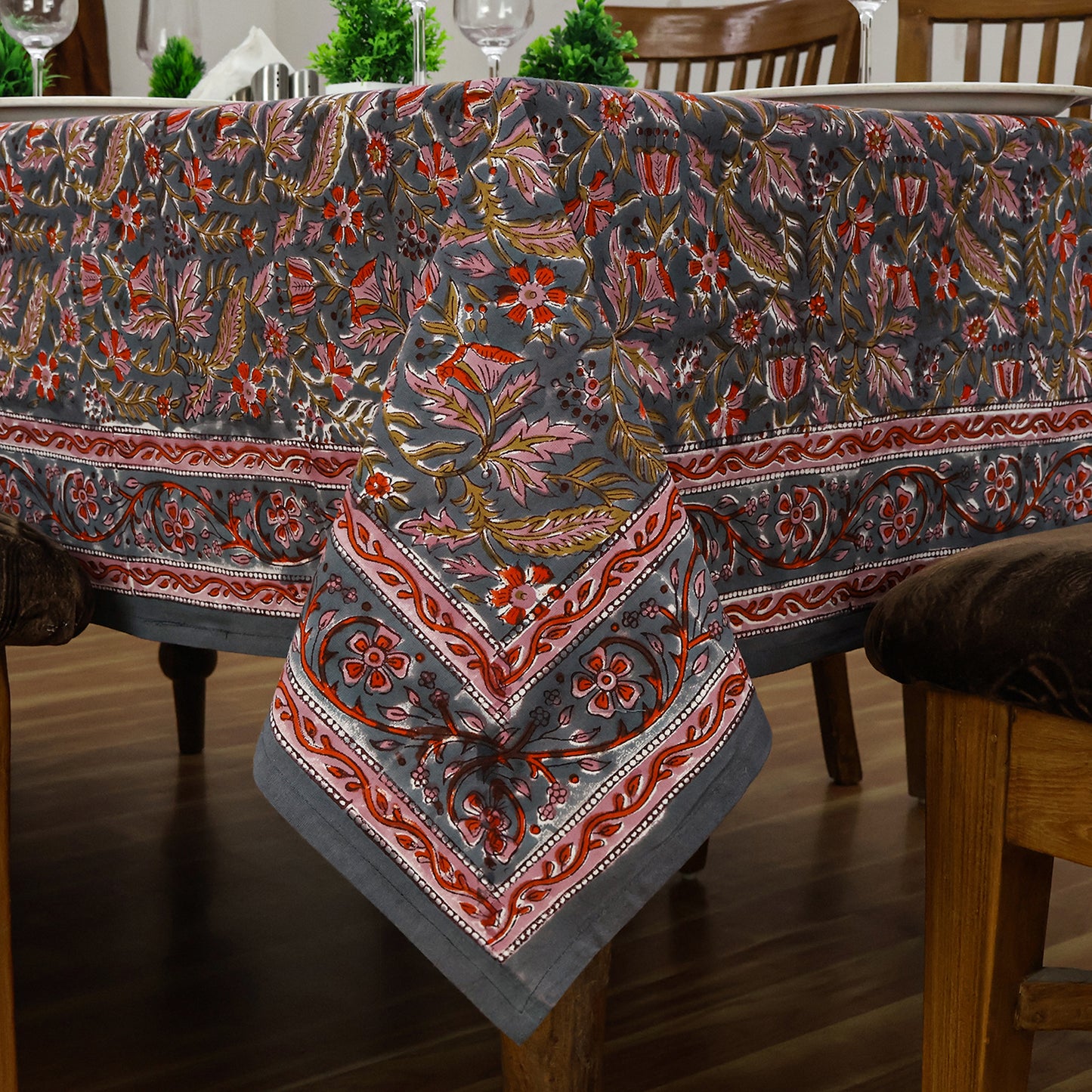 Hand Block Printed Floral Pattern Rectangle Dinning Tablecloth - My Store