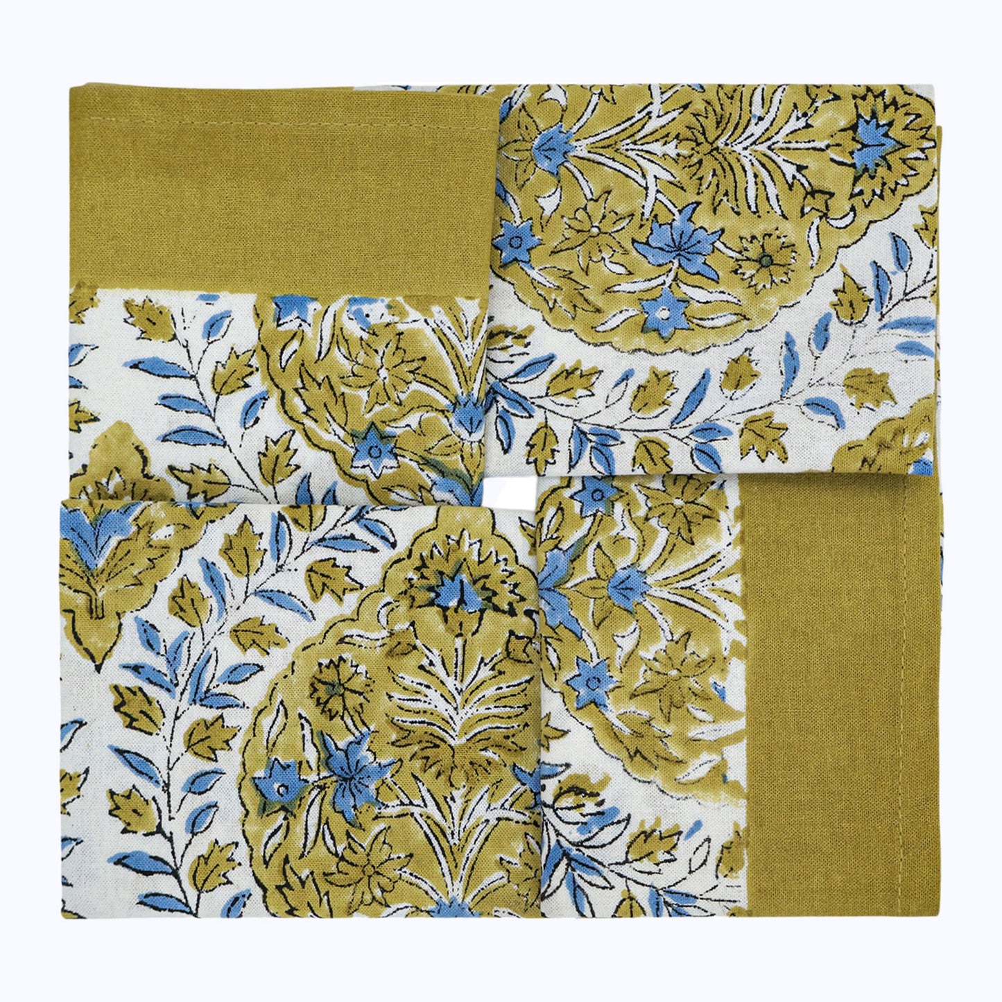 Green Handmade Block Printed Cotton Napkins Set Of 4 - My Store