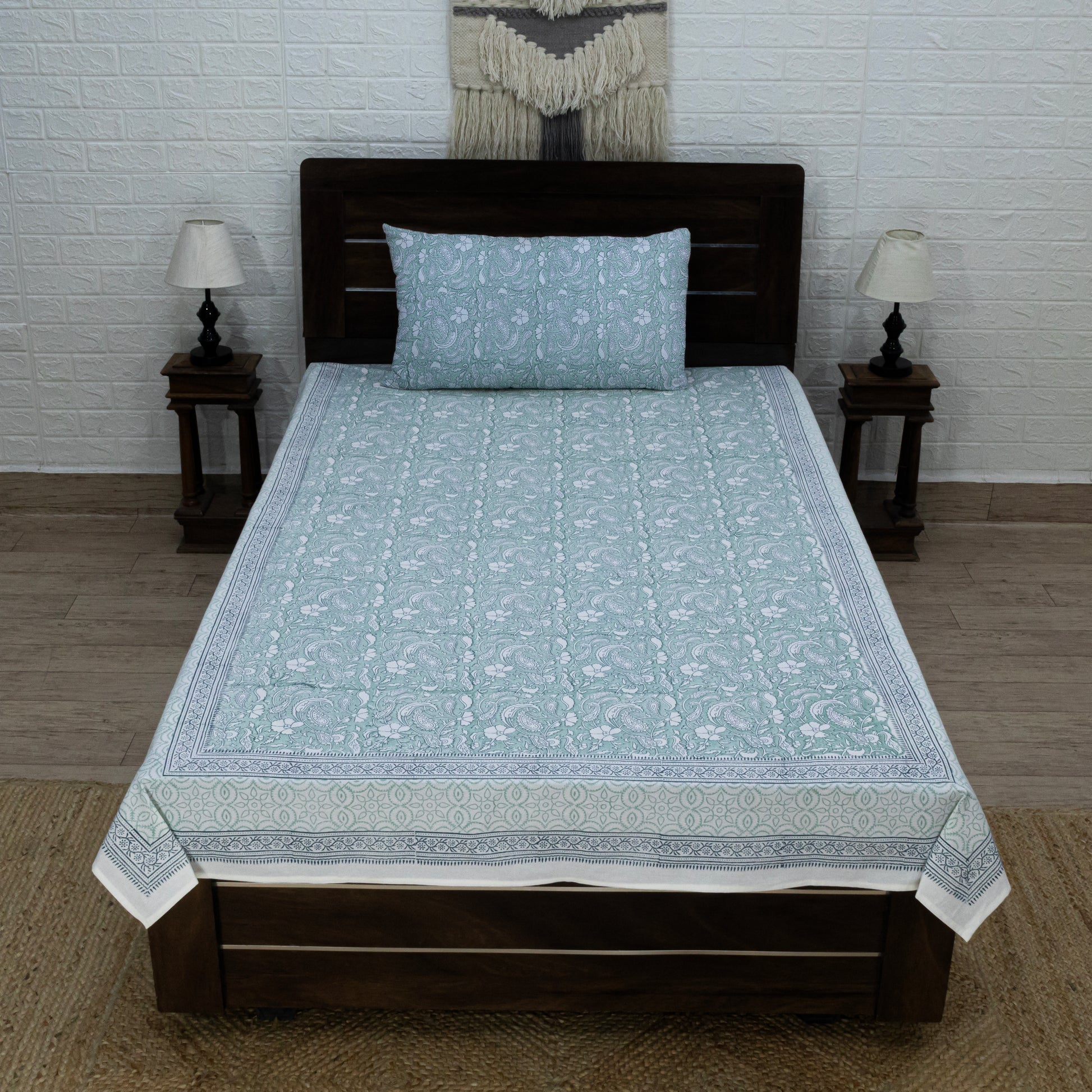 Cotton Bedsheet – Hand Block Floral Print – Blue & White – King, Queen, Twin Sizes - My Store