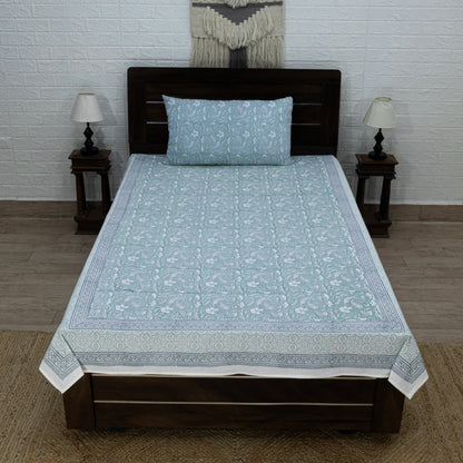 Cotton Bedsheet – Hand Block Floral Print – Blue & White – King, Queen, Twin Sizes - My Store