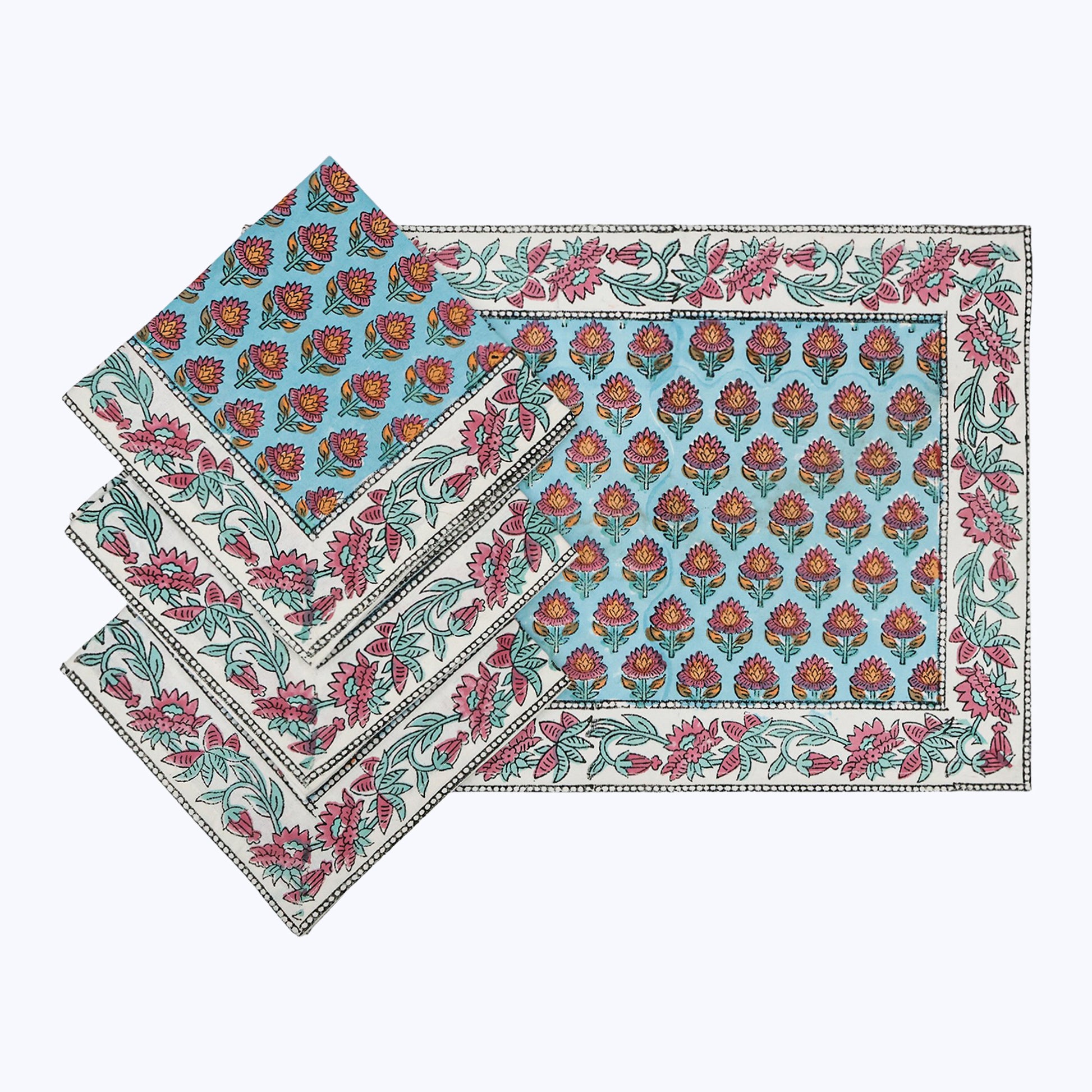 Cotton Hand Block Printed Napkins Set Of 4 Pieces - My Store