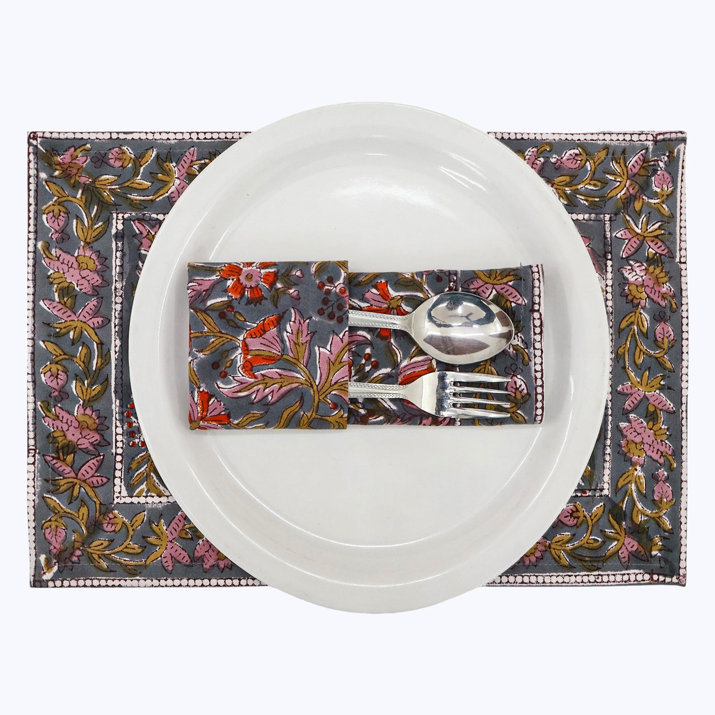 Brown and Red Handmade Block Printed Cotton Napkins Set Of 4 - My Store