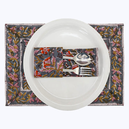 Brown and Red Handmade Block Printed Cotton Napkins Set Of 4 - My Store