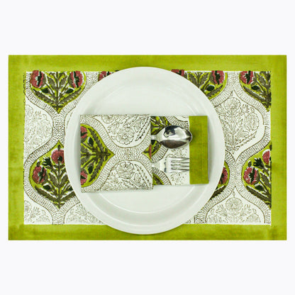 Yellow and Pink Set Of 4 Cotton Block Printed Napkins - My Store