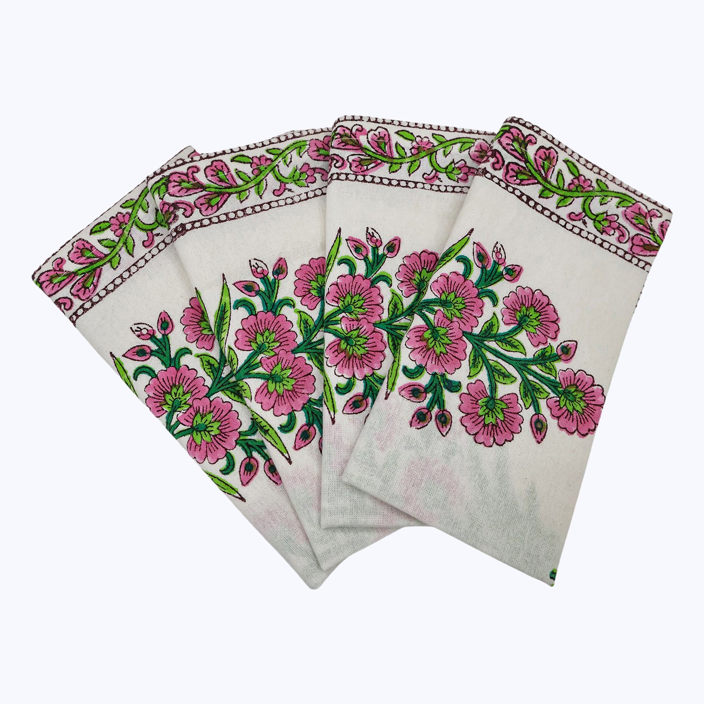 Pink and White Handmade Block Printed Cotton Napkins Set Of 4 - My Store