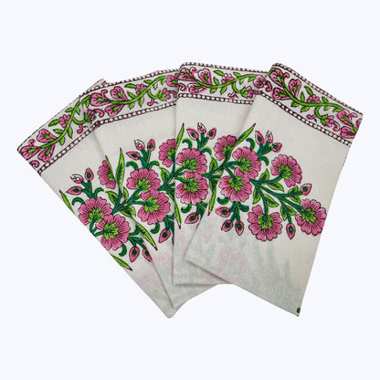 Pink and White Handmade Block Printed Cotton Napkins Set Of 4 - My Store