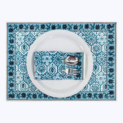 Blue and White Hand Block Printed Cotton Napkin Set Of 4 - My Store