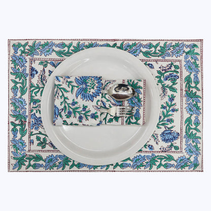 Blue and Green Handmade Block Printed Cotton Napkins Set Of 4 - My Store