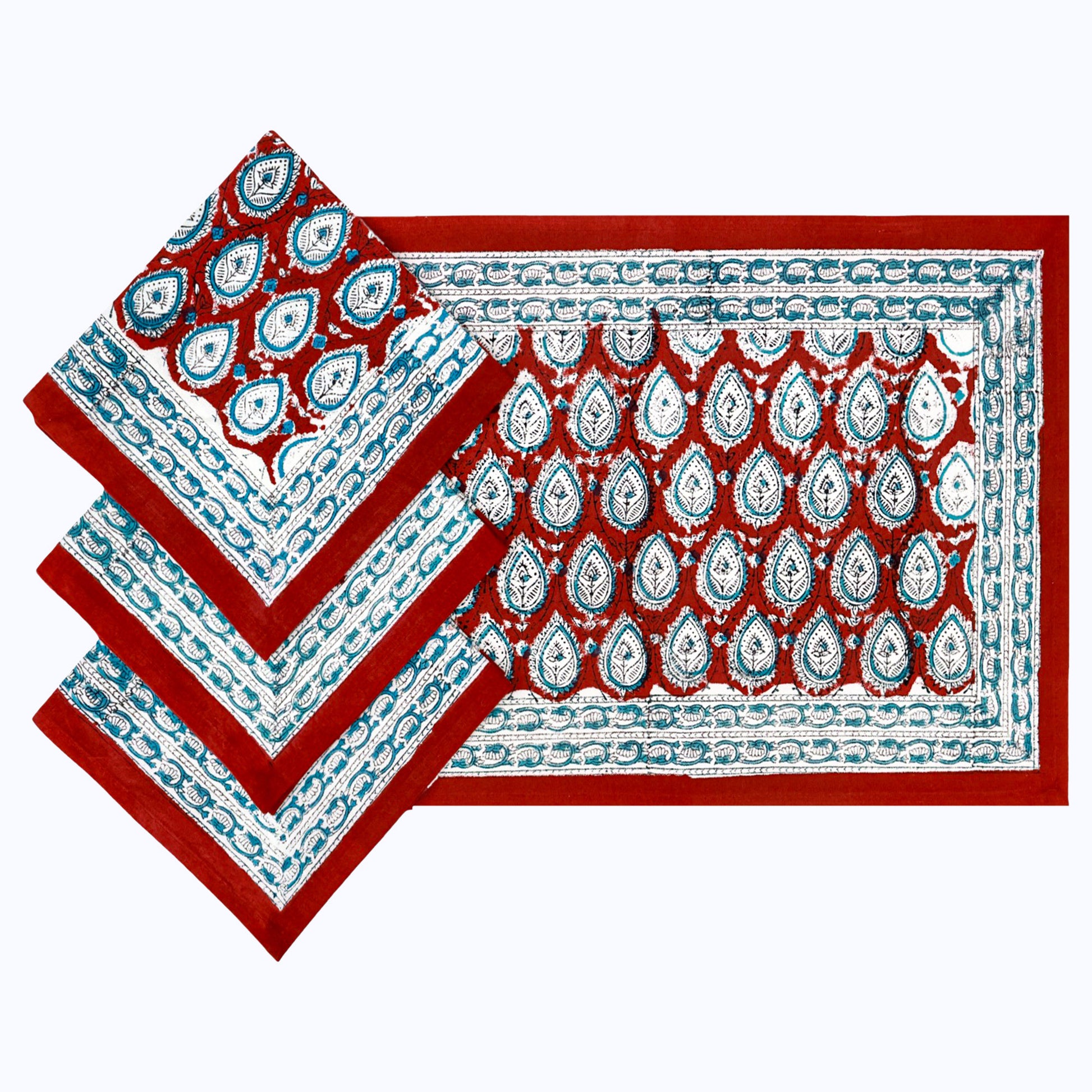 Indian Handmade Red and Blue Cotton Napkins Set Of 4 Pieces - My Store