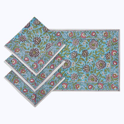 Green With Red Handmade Block Printed Cotton Napkins Set Of 4 - My Store