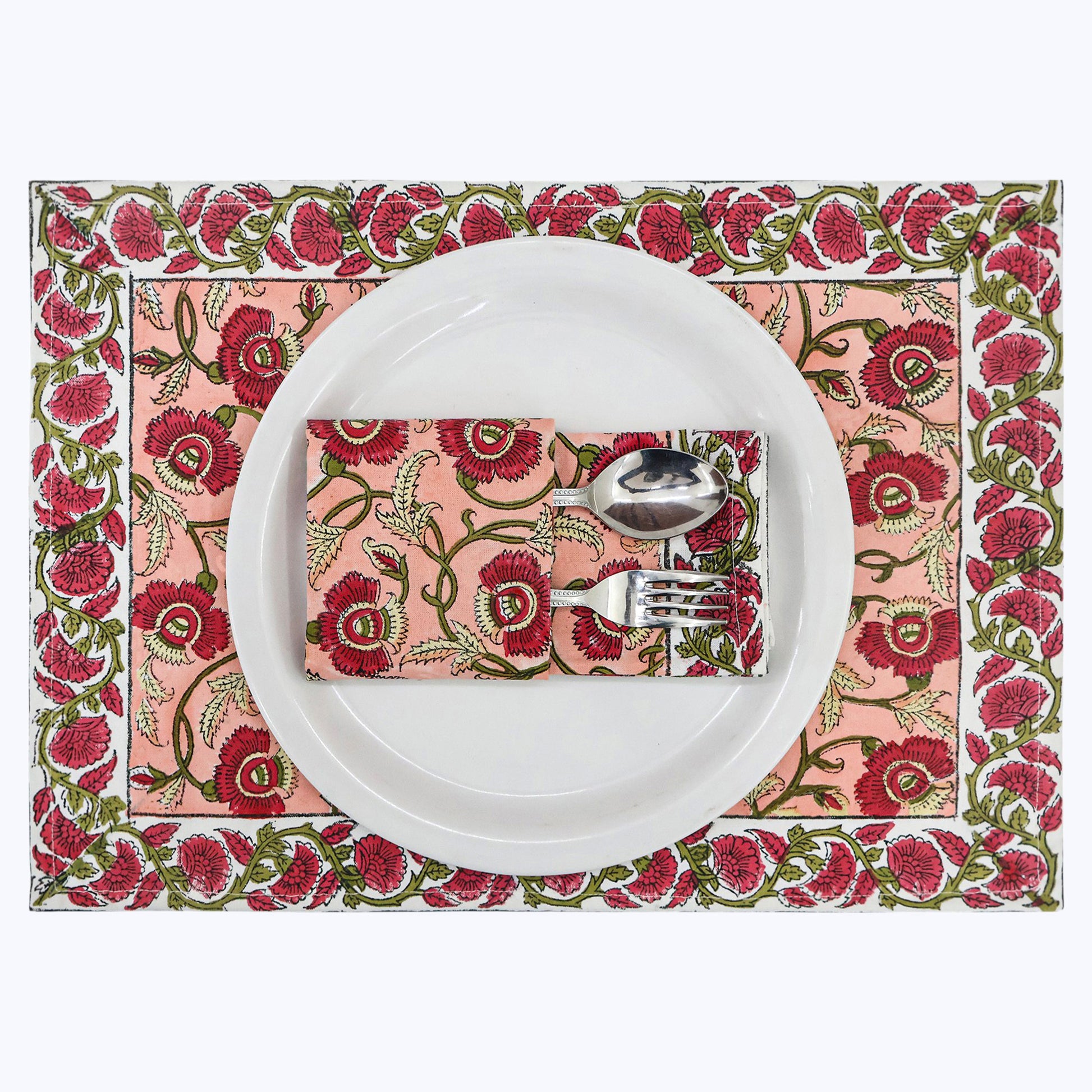 Indian Handmade Block Printed Cotton Napkins Set Of 4 - My Store