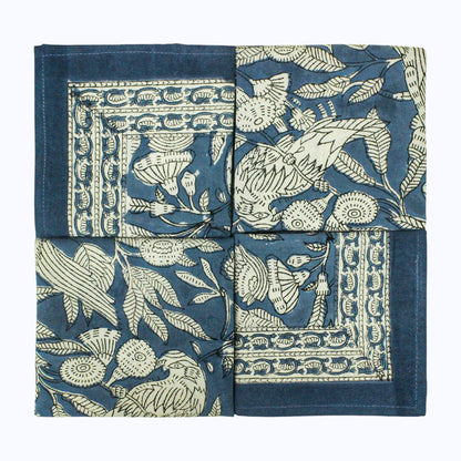Floral Blue and White Block Printed Set Of 4 Napkins - My Store