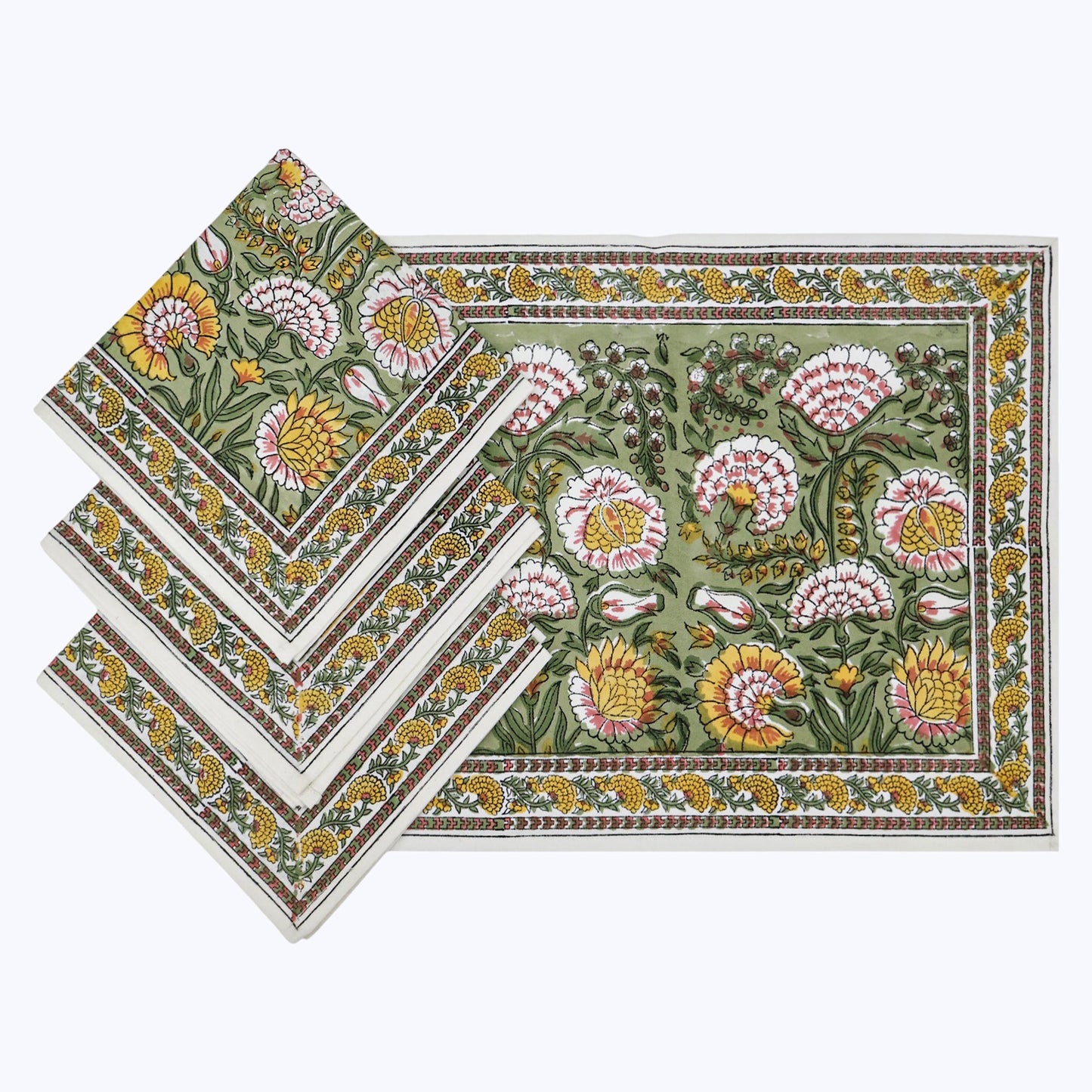 Floral Handmade Block Print Cotton Napkins Set Of 4 - My Store