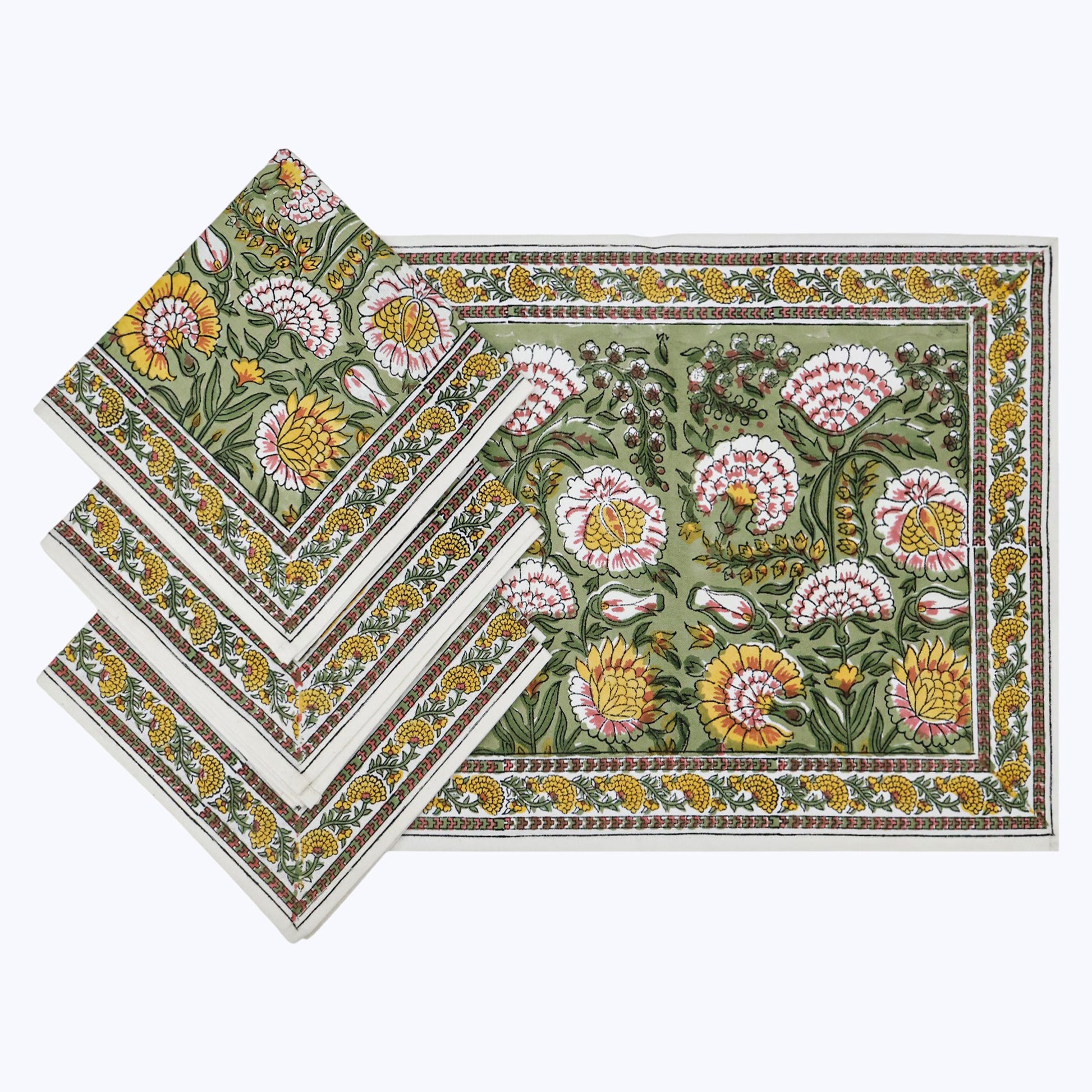 Floral Handmade Block Print Cotton Napkins Set Of 4 - My Store