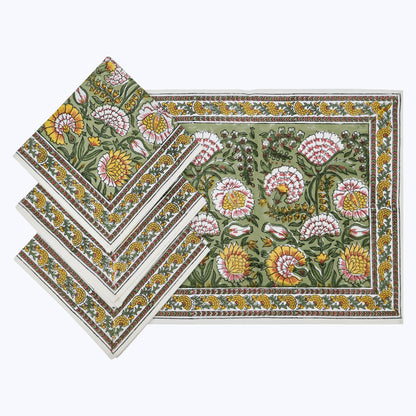 Floral Handmade Block Print Cotton Napkins Set Of 4 - My Store